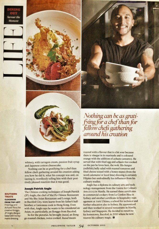 Chef JP Anglo 型男主廚接受知名平面雜誌" Philippines Tatler"採訪