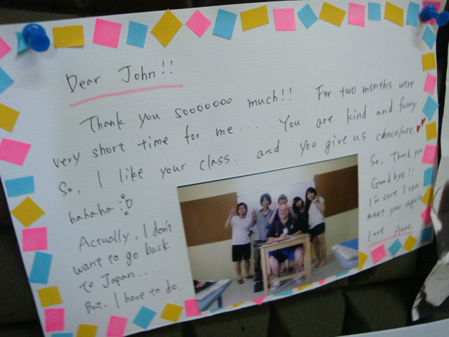 學生 Anne 寄給外師John的明信片