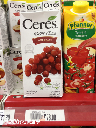 Ceres 1L 葡萄汁 P78 (約台幣 NT$55) 